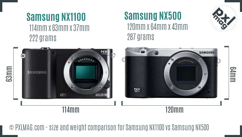 Samsung NX1100 vs Samsung NX500 size comparison
