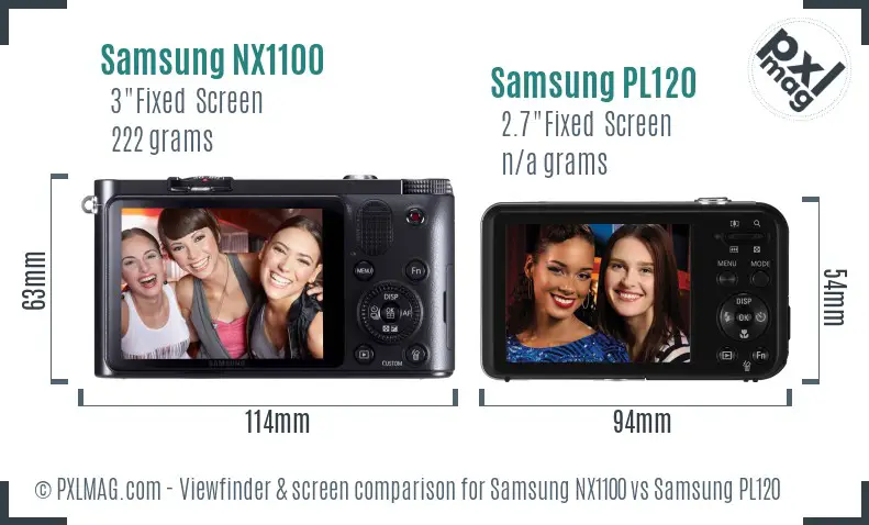 Samsung NX1100 vs Samsung PL120 Screen and Viewfinder comparison