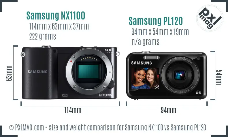 Samsung NX1100 vs Samsung PL120 size comparison