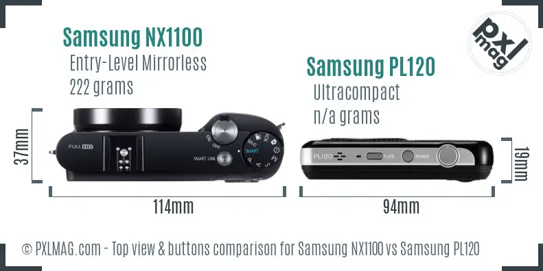 Samsung NX1100 vs Samsung PL120 top view buttons comparison