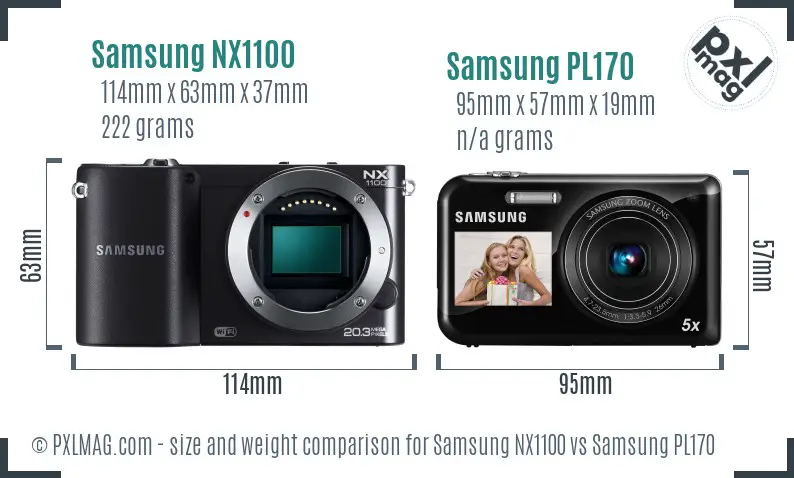 Samsung NX1100 vs Samsung PL170 size comparison