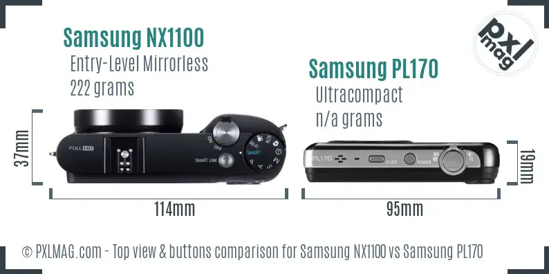 Samsung NX1100 vs Samsung PL170 top view buttons comparison
