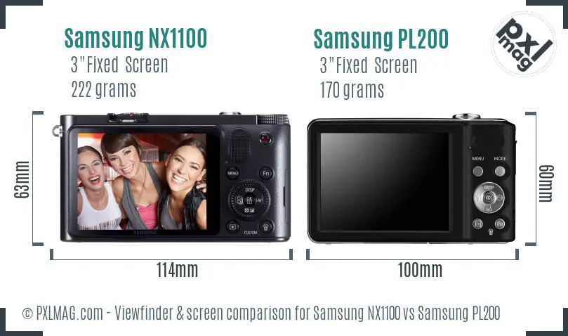 Samsung NX1100 vs Samsung PL200 Screen and Viewfinder comparison