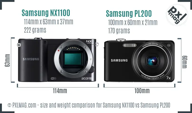 Samsung NX1100 vs Samsung PL200 size comparison