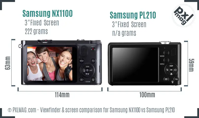 Samsung NX1100 vs Samsung PL210 Screen and Viewfinder comparison