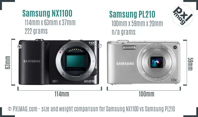 Samsung NX1100 vs Samsung PL210 size comparison