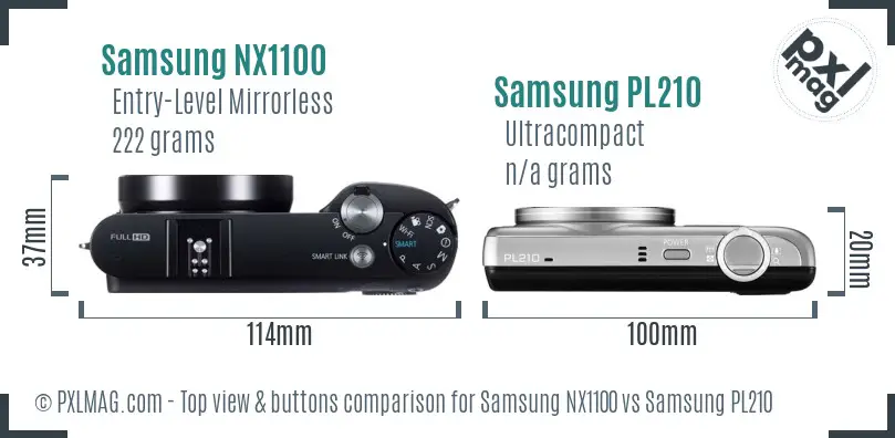 Samsung NX1100 vs Samsung PL210 top view buttons comparison