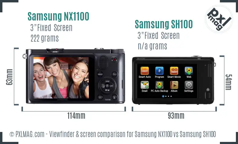 Samsung NX1100 vs Samsung SH100 Screen and Viewfinder comparison