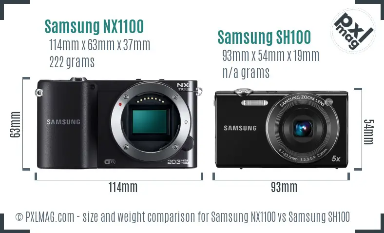 Samsung NX1100 vs Samsung SH100 size comparison