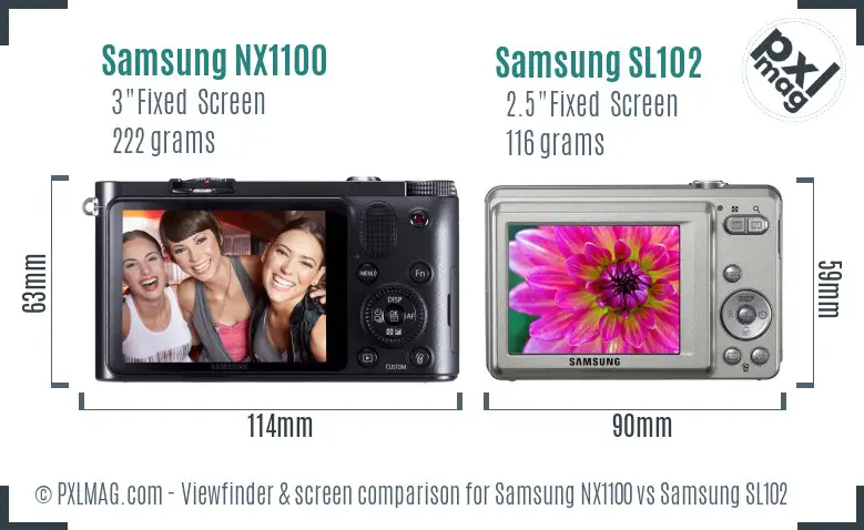 Samsung NX1100 vs Samsung SL102 Screen and Viewfinder comparison