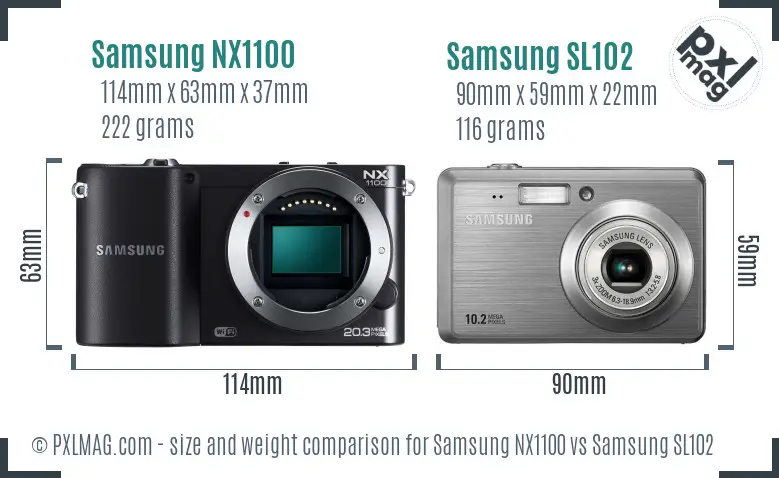Samsung NX1100 vs Samsung SL102 size comparison