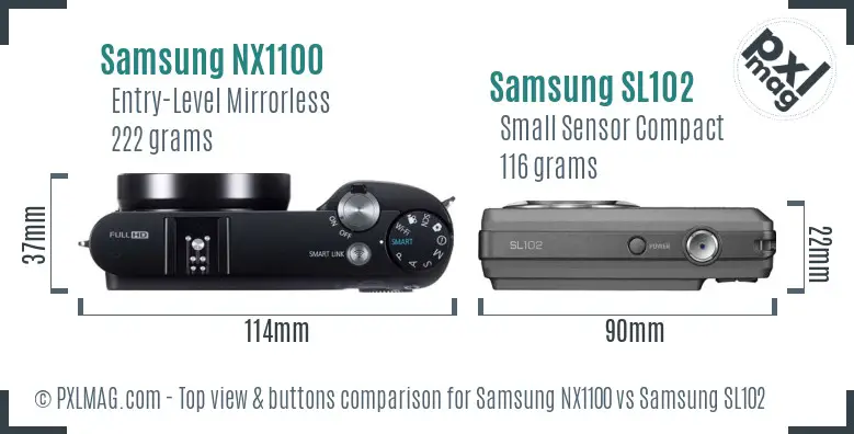 Samsung NX1100 vs Samsung SL102 top view buttons comparison