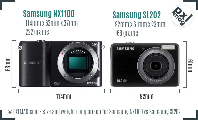 Samsung NX1100 vs Samsung SL202 size comparison Samsung NX1100 vs Samsung SL202 size comparison