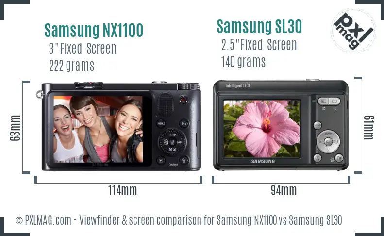 Samsung NX1100 vs Samsung SL30 Screen and Viewfinder comparison