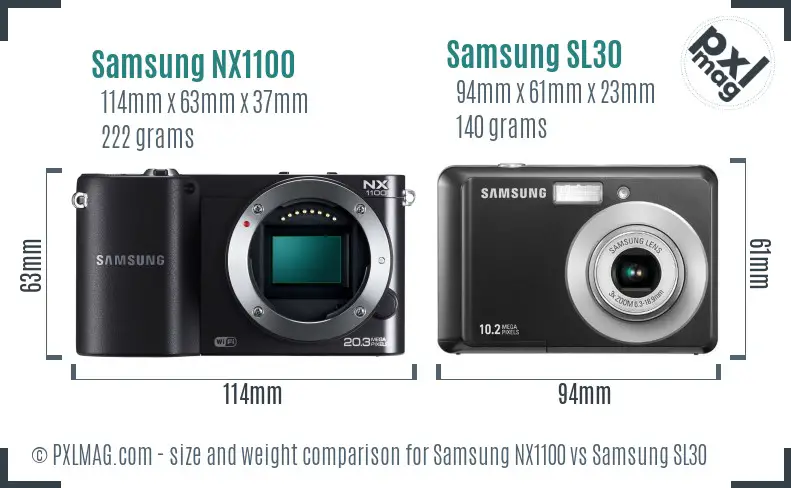 Samsung NX1100 vs Samsung SL30 size comparison