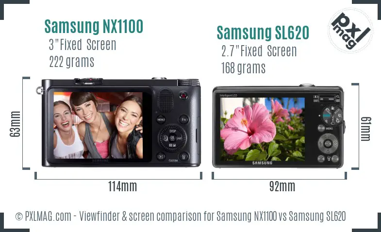 Samsung NX1100 vs Samsung SL620 Screen and Viewfinder comparison