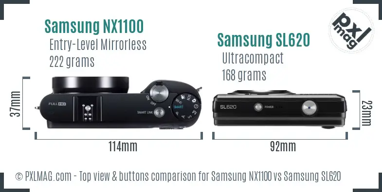 Samsung NX1100 vs Samsung SL620 top view buttons comparison