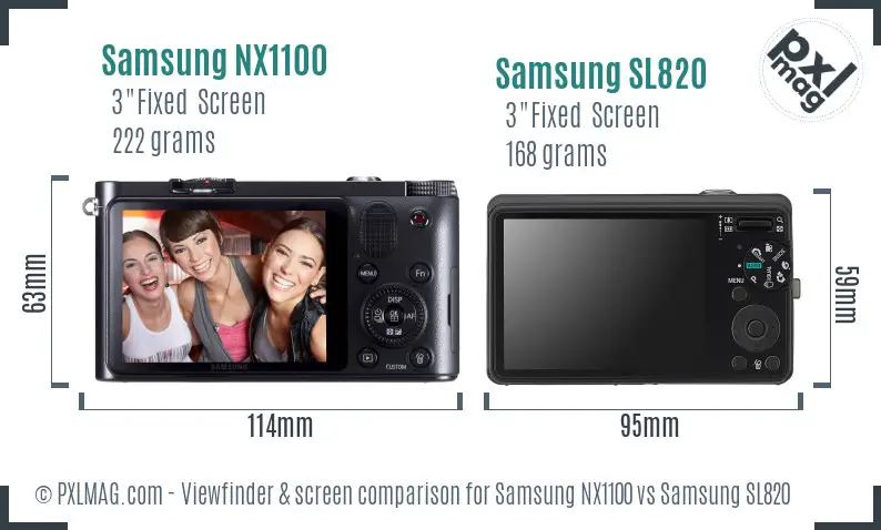 Samsung NX1100 vs Samsung SL820 Screen and Viewfinder comparison