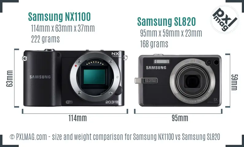 Samsung NX1100 vs Samsung SL820 size comparison