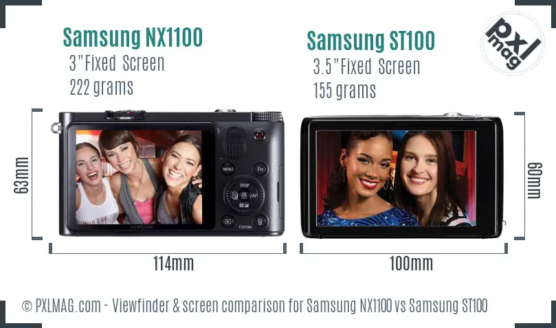 Samsung NX1100 vs Samsung ST100 Screen and Viewfinder comparison