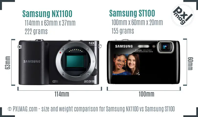Samsung NX1100 vs Samsung ST100 size comparison