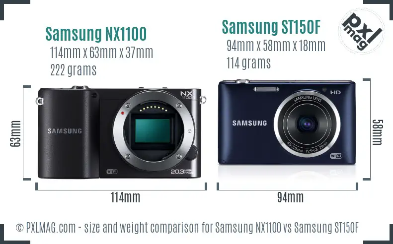 Samsung NX1100 vs Samsung ST150F size comparison