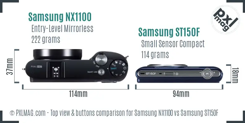 Samsung NX1100 vs Samsung ST150F top view buttons comparison