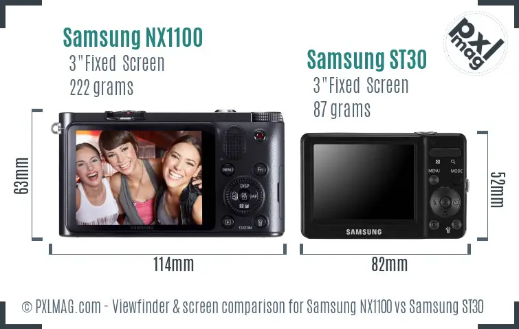 Samsung NX1100 vs Samsung ST30 Screen and Viewfinder comparison