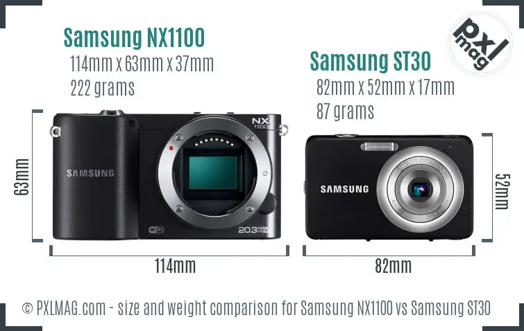 Samsung NX1100 vs Samsung ST30 size comparison