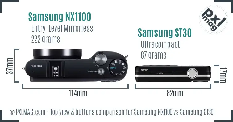 Samsung NX1100 vs Samsung ST30 top view buttons comparison