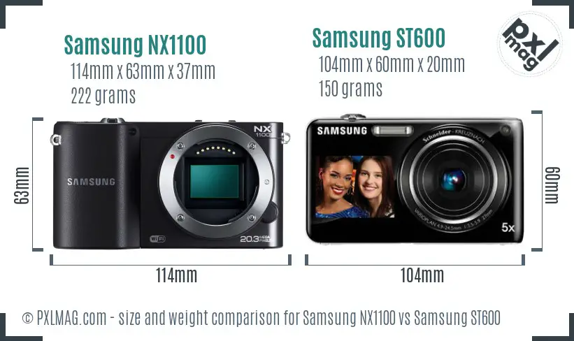 Samsung NX1100 vs Samsung ST600 size comparison