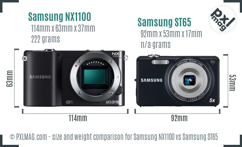 Samsung NX1100 vs Samsung ST65 size comparison