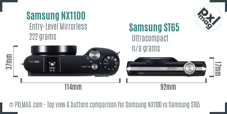 Samsung NX1100 vs Samsung ST65 top view buttons comparison