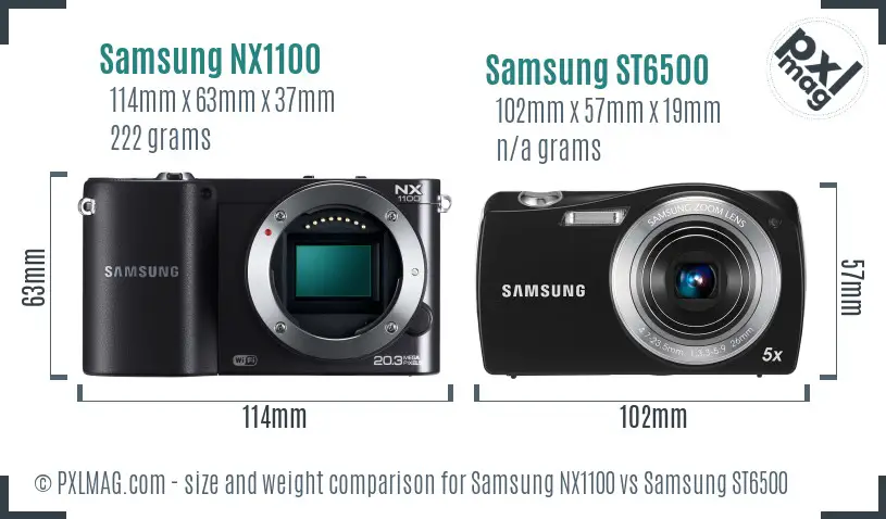 Samsung NX1100 vs Samsung ST6500 size comparison Samsung NX1100 vs Samsung ST6500 size comparison