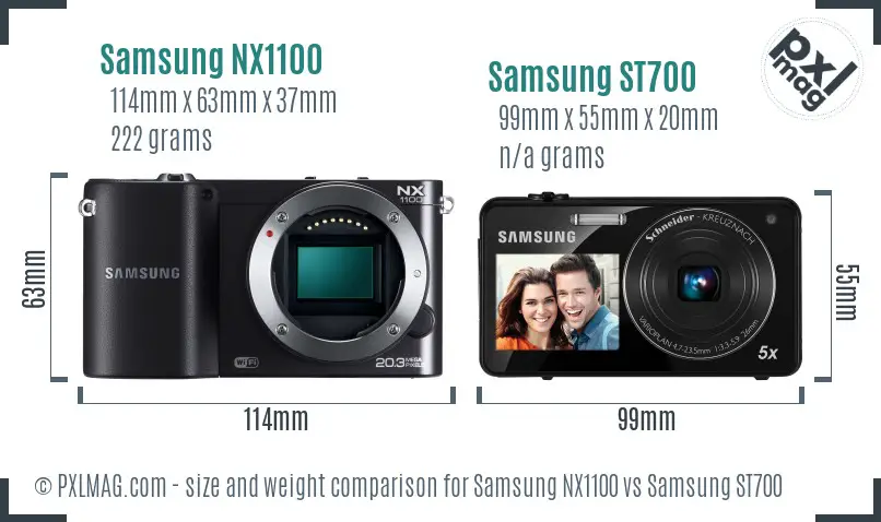 Samsung NX1100 vs Samsung ST700 size comparison