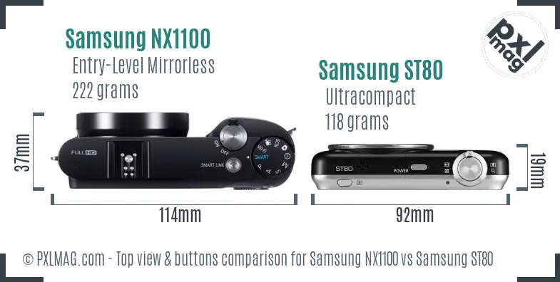 Samsung NX1100 vs Samsung ST80 top view buttons comparison