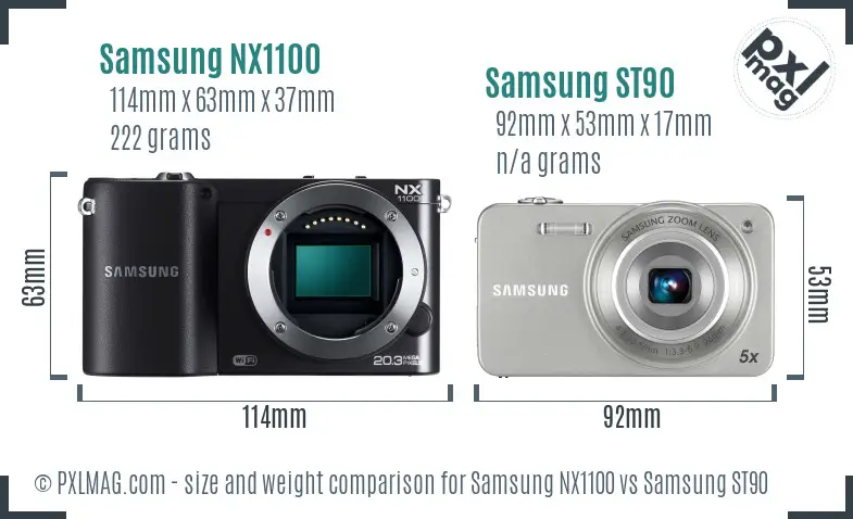 Samsung NX1100 vs Samsung ST90 size comparison