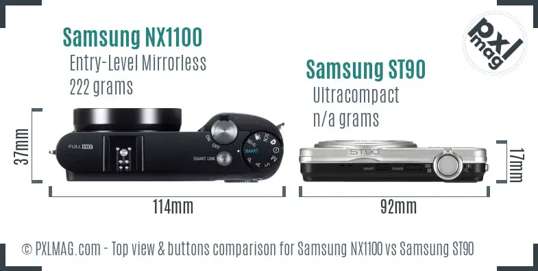 Samsung NX1100 vs Samsung ST90 top view buttons comparison