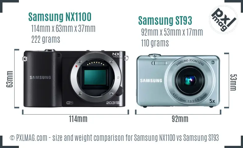 Samsung NX1100 vs Samsung ST93 size comparison Samsung NX1100 vs Samsung ST93 size comparison