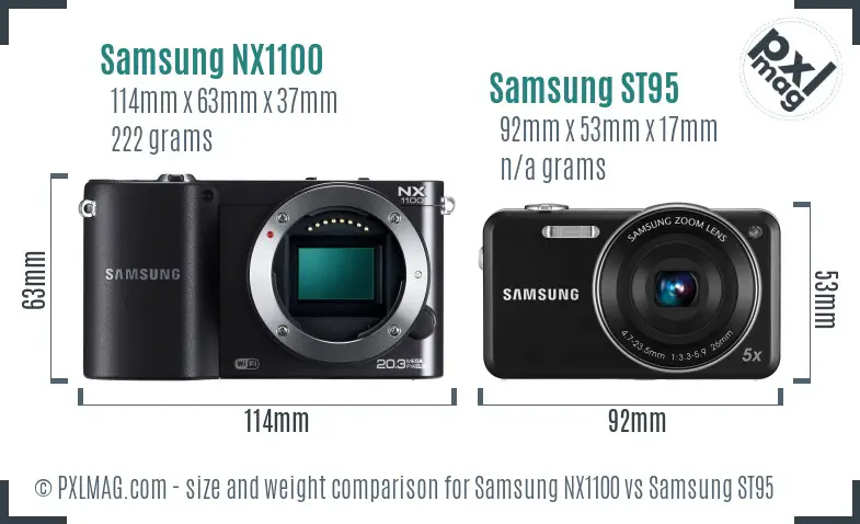 Samsung NX1100 vs Samsung ST95 size comparison