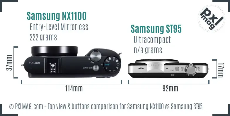 Samsung NX1100 vs Samsung ST95 top view buttons comparison