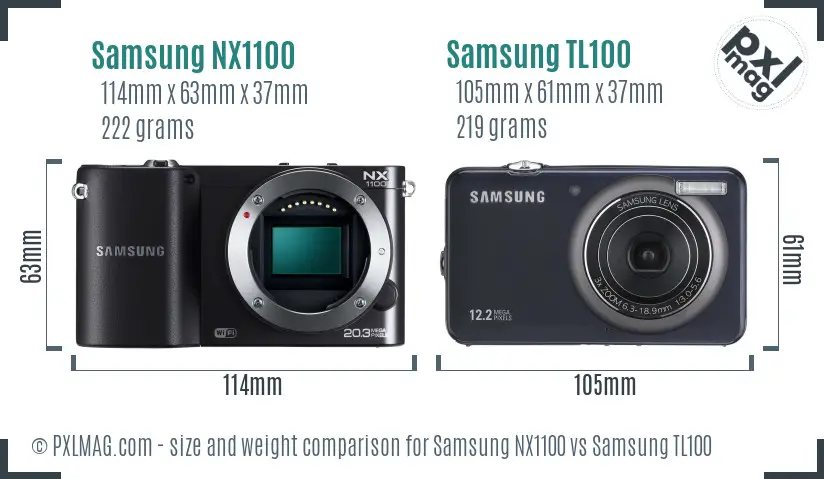 Samsung NX1100 vs Samsung TL100 size comparison