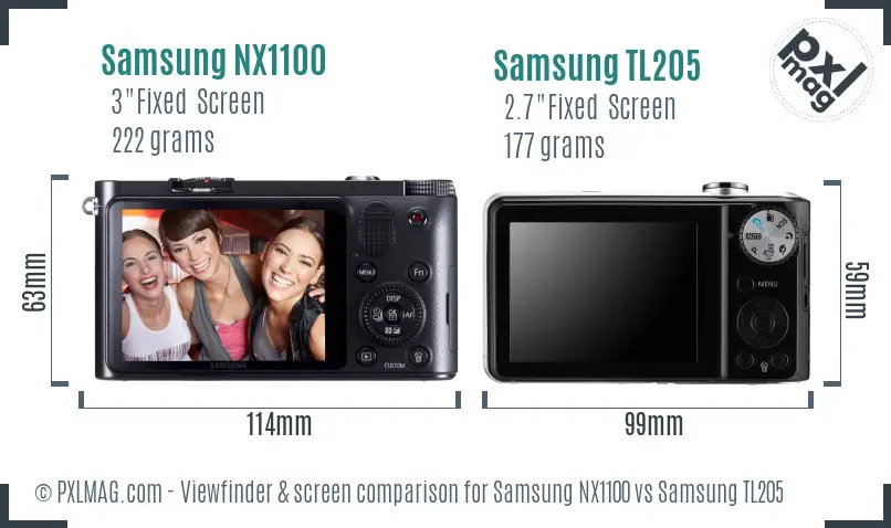 Samsung NX1100 vs Samsung TL205 Screen and Viewfinder comparison