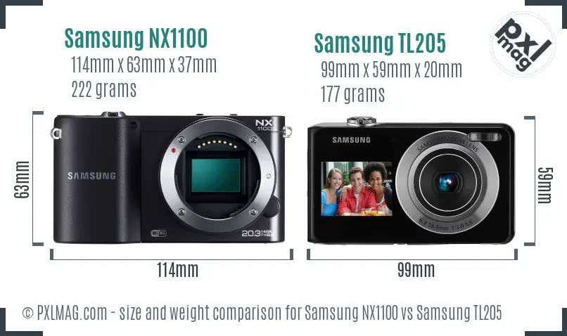 Samsung NX1100 vs Samsung TL205 size comparison