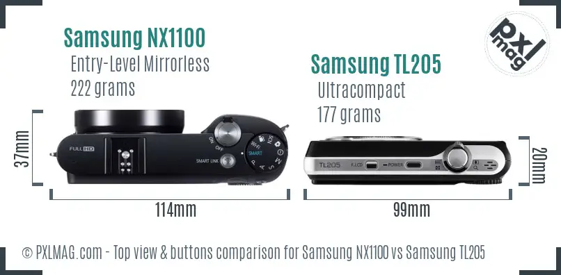 Samsung NX1100 vs Samsung TL205 top view buttons comparison