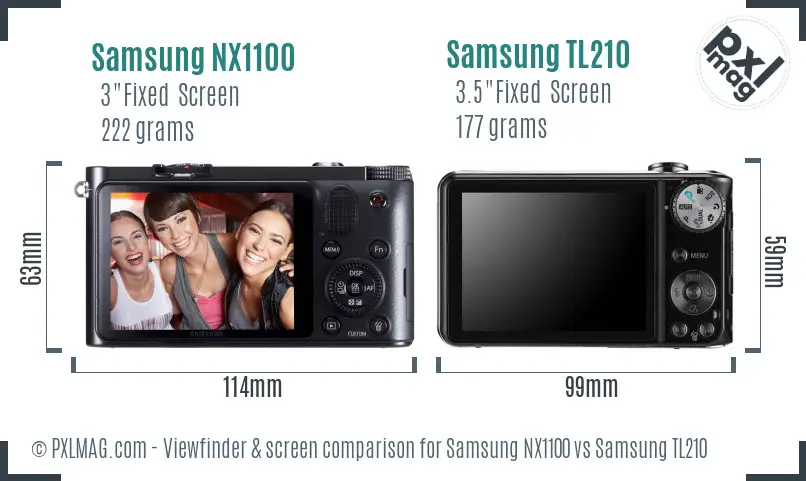 Samsung NX1100 vs Samsung TL210 Screen and Viewfinder comparison