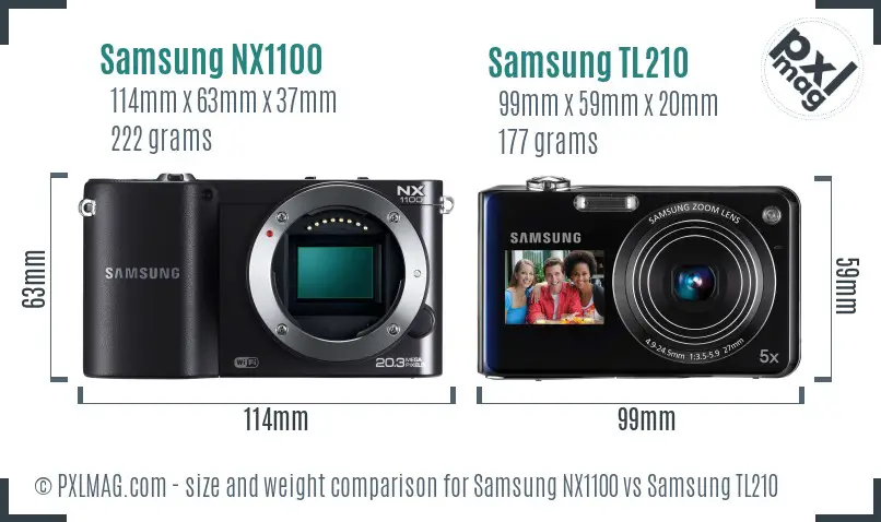 Samsung NX1100 vs Samsung TL210 size comparison