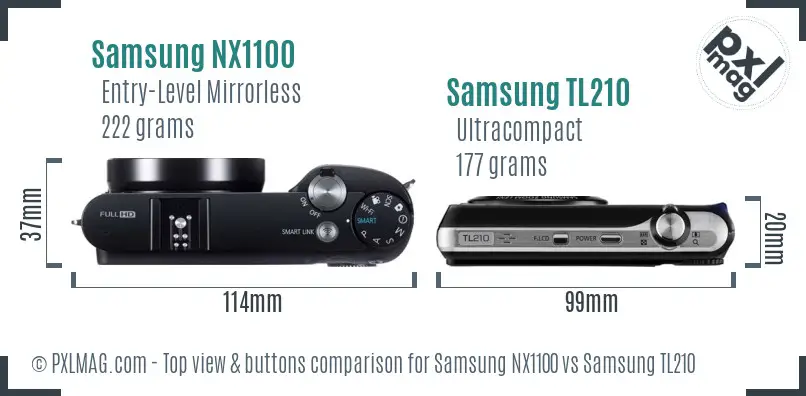 Samsung NX1100 vs Samsung TL210 top view buttons comparison