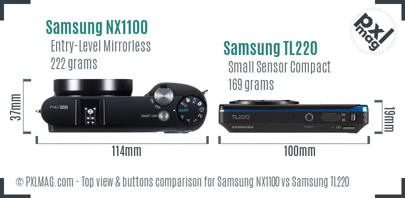 Samsung NX1100 vs Samsung TL220 top view buttons comparison Samsung NX1100 vs Samsung TL220 top view buttons comparison