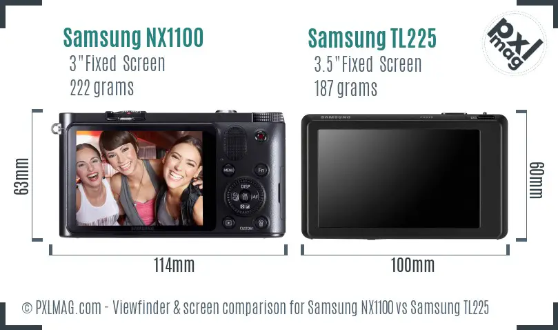 Samsung NX1100 vs Samsung TL225 Screen and Viewfinder comparison